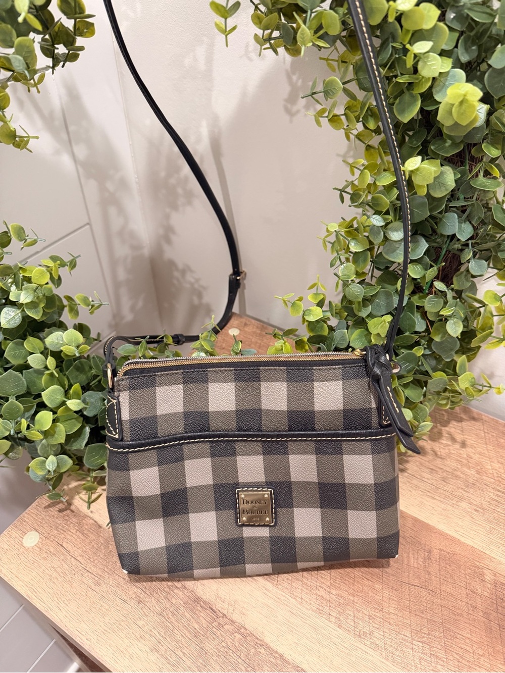 Dooney & Bourke Black and Cream Plaid Crossbody Bag